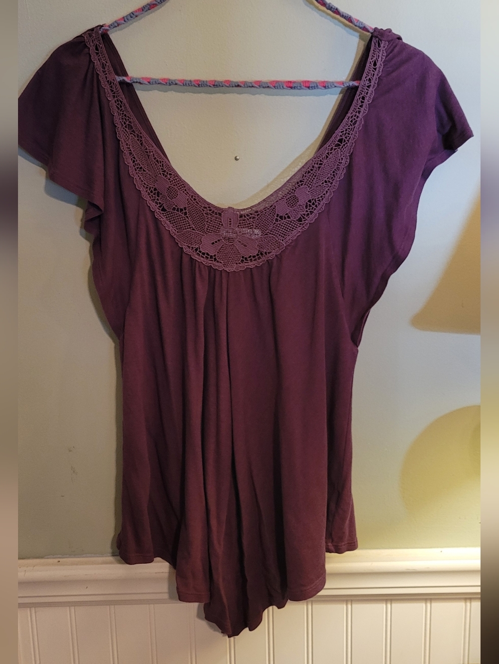 Womens XS American Eagle Outfitters Plum Crochet-Trim Scoop Neck Tunic